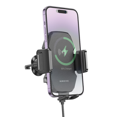 Holder (автотримач) Borofone BH213 15W механічний з бездротовою зарядкою (кріплення у решітку)