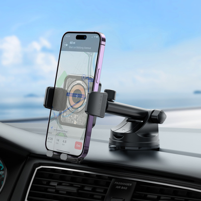 Holder (автотримач) Borofone BH210 15W механічний з бездротовою зарядкою (кріплення на скло або панель) transparent