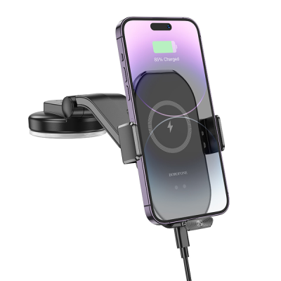 Holder (автотримач) Borofone H206 15W механічний з бездротовою зарядкою (кріплення на скло) Holder (автотримач) Borofone H206 15W механічний з бездротовою зарядкою (кріплення на скло)