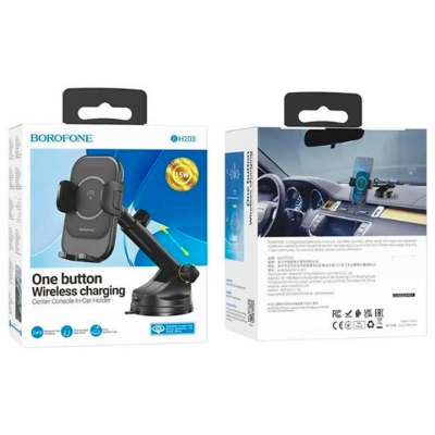 Holder (автотримач) Borofone BH203 Blue Charm 15W механічний з бездротовою зарядкою (кріплення на скло або панель)