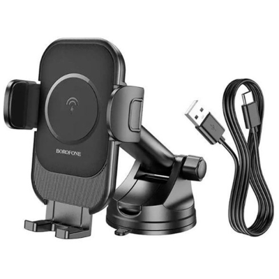 Holder (автотримач) Borofone BH203 Blue Charm 15W механічний з бездротовою зарядкою (кріплення на скло або панель)
