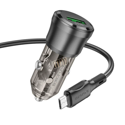 Автомобільний зарядний пристрій Borofone BZ23 18W QC3.0 (1USB) transparent + кабель Micro- чорний