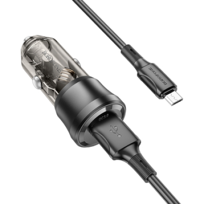 Автомобільний зарядний пристрій Borofone BZ23 18W QC3.0 (1USB) transparent + кабель Micro- чорний