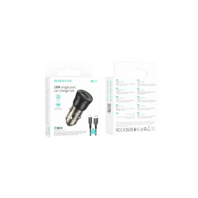 Автомобільний зарядний пристрій Borofone BZ23 18W QC3.0 (1USB) transparent + кабель Micro- чорний
