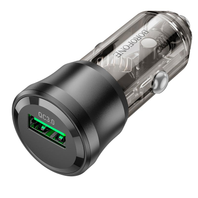 Автомобільний зарядний пристрій Borofone BZ23 18W QC3.0 (1USB) transparent + кабель Micro- чорний
