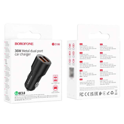 Автомобільний зарядний пристрій Borofone BZ19 Wisdom 12W (2USB/2.4A)- чорний
