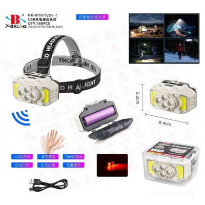 Ліхтарик налобний HX-815S COB+4LED Sensor 18650