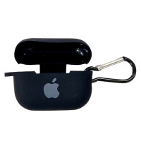 Чохол Silicone Case для AirPods Pro 1/2 з яблуком, з карабіном- чорний
