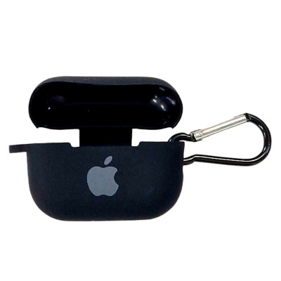 Чохол Silicone Case для AirPods Pro 1/2 з яблуком, з карабіном- чорний