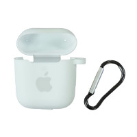 Чохол Silicone Case для AirPods 1/2 з яблуком, з карабіном- білий