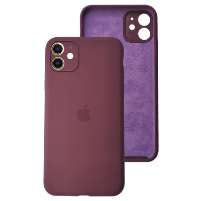 Накладка (з мікрофіброю) Silicon Case Full Camera для iPhone 11 (6.1) квадратні кути- марсала
