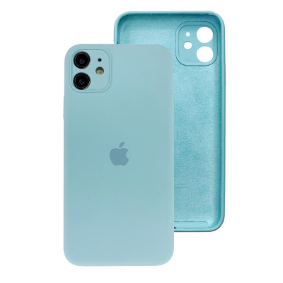 Накладка (з мікрофіброю) Silicon Case Full Camera для iPhone 11 (6.1) квадратні кути- блакитний