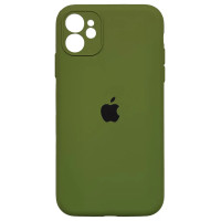Накладка (з мікрофіброю) Silicon Case Full Camera для iPhone 11 (6.1) квадратні кути- темно-оливковий