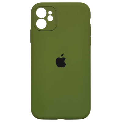 Накладка (з мікрофіброю) Silicon Case Full Camera для iPhone 11 (6.1) квадратні кути- темно-оливковий