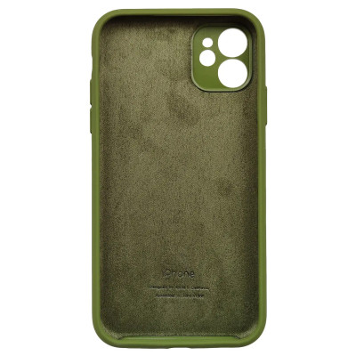 Накладка (з мікрофіброю) Silicon Case Full Camera для iPhone 11 (6.1) квадратні кути- темно-оливковий