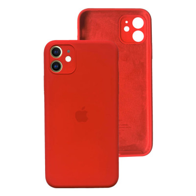 Накладка (з мікрофіброю) Silicon Case Full Camera для iPhone 11 (6.1) квадратні кути- червоний