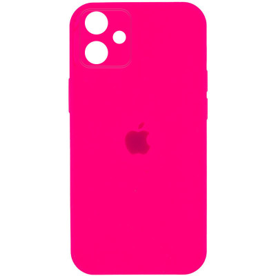 Накладка (з мікрофіброю) Silicon Case Full Camera для iPhone 11 (6.1) квадратні кути- яскраво-рожевий