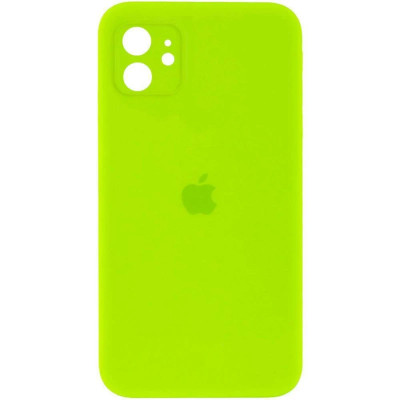 Накладка (з мікрофіброю) Silicon Case Full Camera для iPhone 11 (6.1) квадратні кути- салатовий