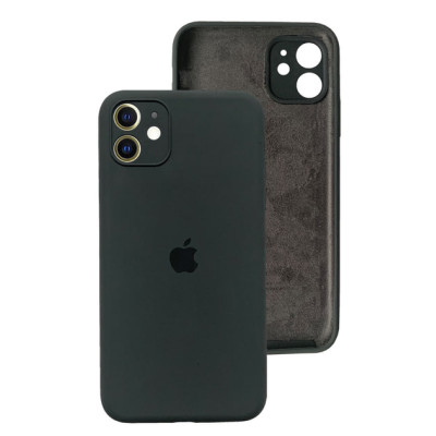 Накладка (з мікрофіброю) Silicon Case Full Camera для iPhone 11 (6.1) квадратні кути- темно-сірий