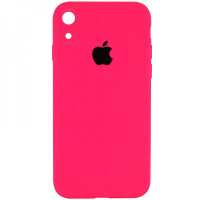 Накладка (з мікрофіброю) Silicon Case Full Camera для iPhone XR (6.1") квадратні кути- яскраво-рожевий