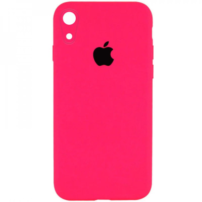 Накладка (з мікрофіброю) Silicon Case Full Camera для iPhone XR (6.1") квадратні кути- яскраво-рожевий