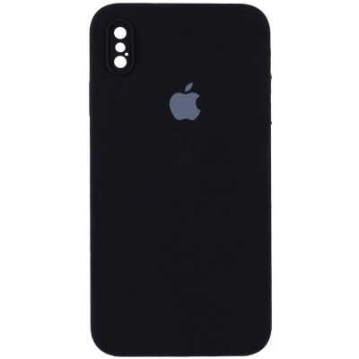 Накладка (з мікрофіброю) Silicon Case Full Camera для iPhone XS / X квадратні кути- чорний