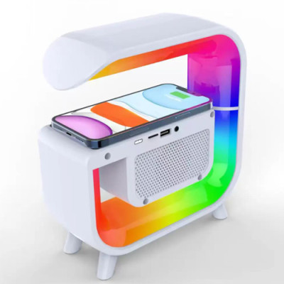 Настільна лампа-нічник G30 з RGB підсвічуванням, бездротовою зарядкою та вбудованою Bluetooth колонкою Настільна лампа-нічник G30 з RGB підсвічуванням, бездротовою зарядкою та вбудованою Bluetooth колонкою