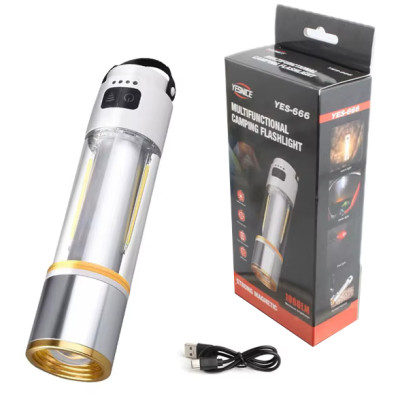Ліхтарик кемпінг multifunction YES-666-LED (White+Yellow+red), 1000LUM, Li-Ion акум., магніт, крюк, ЗП Type-C