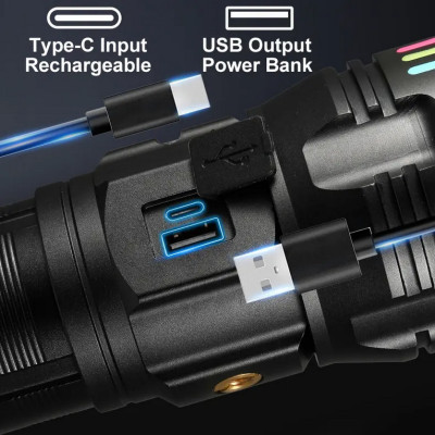 Ліхтарик Night Vision fluorescence AK177-White laser LED PM60-TG, 8х18650, power bank, ЗП Type-C, zoom, 5 фільтрів Ліхтарик Night Vision fluorescence AK177-White laser LED PM60-TG, 8х18650, power bank, ЗП Type-C, zoom, 5 фільтрів