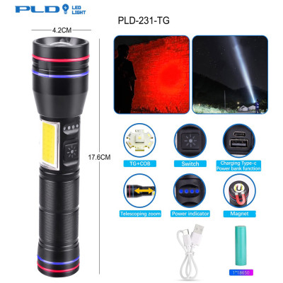 Ліхтарик PLD-231 White laser LED PM10-TG+COB (White+red), 1х18650, power bank, індикація заряда, ЗП Type-C, магніт, zoom Ліхтарик PLD-231 White laser LED PM10-TG+COB (White+red), 1х18650, power bank, індикація заряда, ЗП Type-C, магніт, zoom