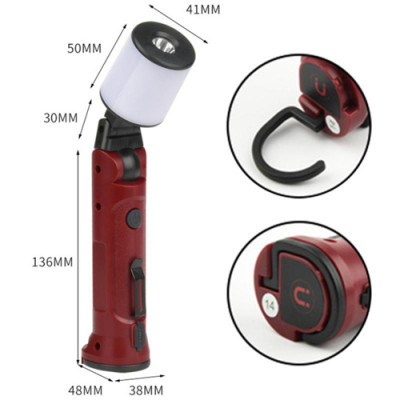 Ліхтарик WORKLIGHT 72-XPE (White+red), 10W, 350 Lumen, Li-Ion акум., поворот180º+180º, зажим, крюк, магніт, ЗП Type-C