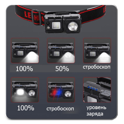 Ліхтарик налобний 6541-3030+SMD (White+RED+BLUE), Motion Sensor, Li-Ion акумулятор, ЗУ Type-C, кліпса, магніт Ліхтарик налобний 6541-3030+SMD (White+RED+BLUE), Motion Sensor, Li-Ion акумулятор, ЗУ Type-C, кліпса, магніт