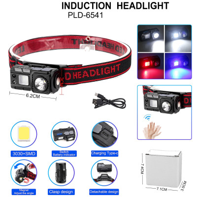 Ліхтарик налобний 6541-3030+SMD (White+RED+BLUE), Motion Sensor, Li-Ion акумулятор, ЗУ Type-C, кліпса, магніт Ліхтарик налобний 6541-3030+SMD (White+RED+BLUE), Motion Sensor, Li-Ion акумулятор, ЗУ Type-C, кліпса, магніт