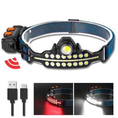 Ліхтарик налобний BL-W690-LTS+SMD (White+red), Motion Sensor, Li-Ion акумулятор, zoom, ЗУ Type-C