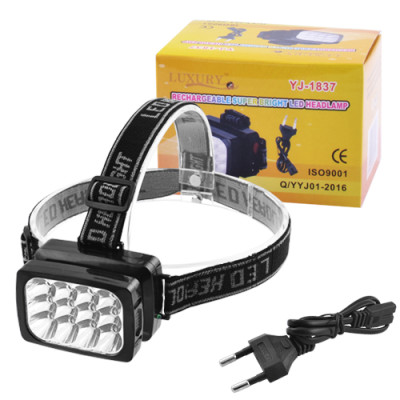 Ліхтарик налобний Luxury 1837-12LED, вбудований акумулятор, ЗУ 220V