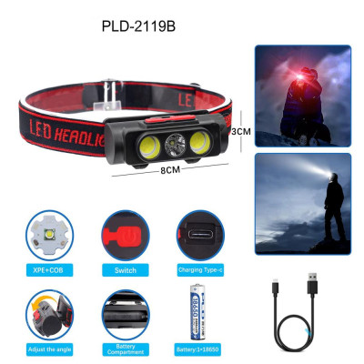 Ліхтарик налобний PLD-2119B-XPE+2COB (White+red), 1х18650, ЗУ Type-C Ліхтарик налобний PLD-2119B-XPE+2COB (White+red), 1х18650, ЗУ Type-C