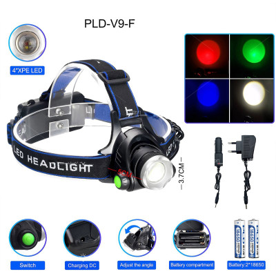 Ліхтарик налобний PLD-V9-F-4XPE (RGB), 2x18650, ЗУ 220V/12V, zoom Ліхтарик налобний PLD-V9-F-4XPE (RGB), 2x18650, ЗУ 220V/12V, zoom