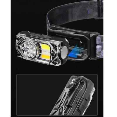 Ліхтарик налобний YY-19B-3SMD+2COB (White+Yellow+red), Motion Sensor, Li-Ion акумулятор, ЗП Type-C, магніт Ліхтарик налобний YY-19B-3SMD+2COB (White+Yellow+red), Motion Sensor, Li-Ion акумулятор, ЗП Type-C, магніт