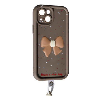 Накладка Lucky Bow Case для iPhone 14- коричневий Накладка Lucky Bow Case для iPhone 14- коричневий