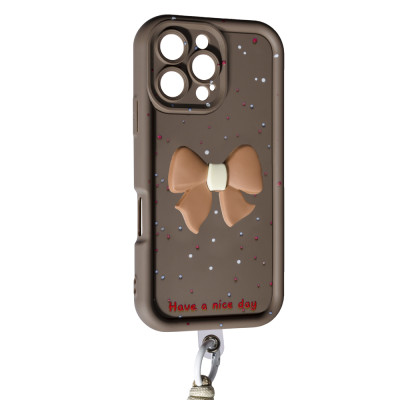 Накладка Lucky Bow Case для iPhone 16 Pro Max- коричневий Накладка Lucky Bow Case для iPhone 16 Pro Max- коричневий