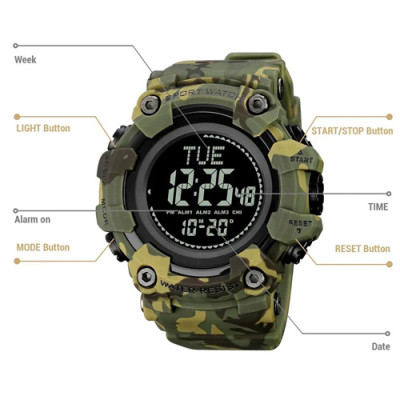 Годинник наручний 2037CMGN SKMEI, Army Green камуфляж, Compass