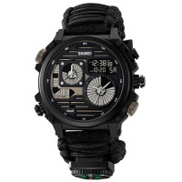 Годинник наручний 2202BK SKMEI PARACORD, Black, Compass, термометр, свисток, кресало
