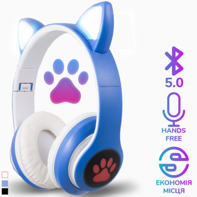 Bluetooth навушники Cat STN-28 LED Original (Вушка)- синій
