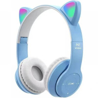 Bluetooth навушники CAT Ear P47M LED (Вушка)- блакитний