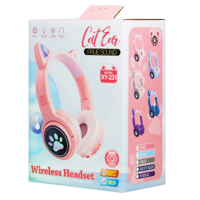 Bluetooth навушники CAT Ear XY-231 LED (Вушка)- сірий
