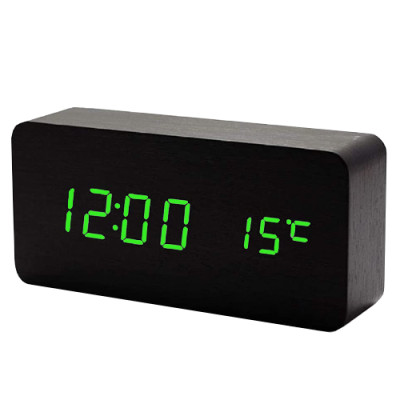 Годинник мережевий VST-862-4 зелені написи, (корпус чорний) температура, USB