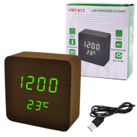 Годинник мережевий VST-872-4, зелені написи, (корпус коричневий) температура, USB Годинник мережевий VST-872-4, зелені написи, (корпус коричневий) температура, USB