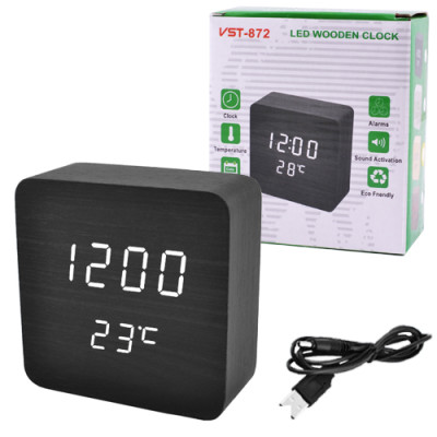 Годинник мережевий VST-872-6 білі написи, (корпус чорний) USB