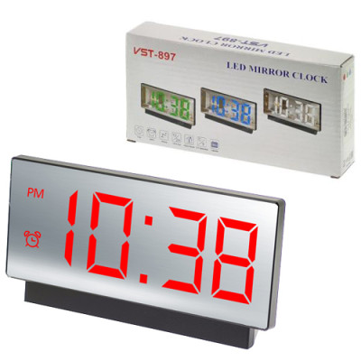 Годинник мережевий VST-897-1, червоні написи,температура, USB