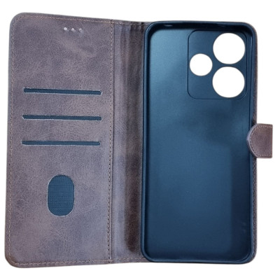 Чохол-книжка Leather Folio New для Xiaomi Redmi 13 4G / Poco M6 4G (магнітна застібка)- коричневий